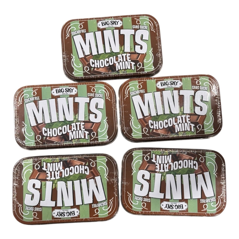Big Sky Sugarfree Chocolate Mint Mints 50g Sealed Tins Lot of 5‎ Made in Canada